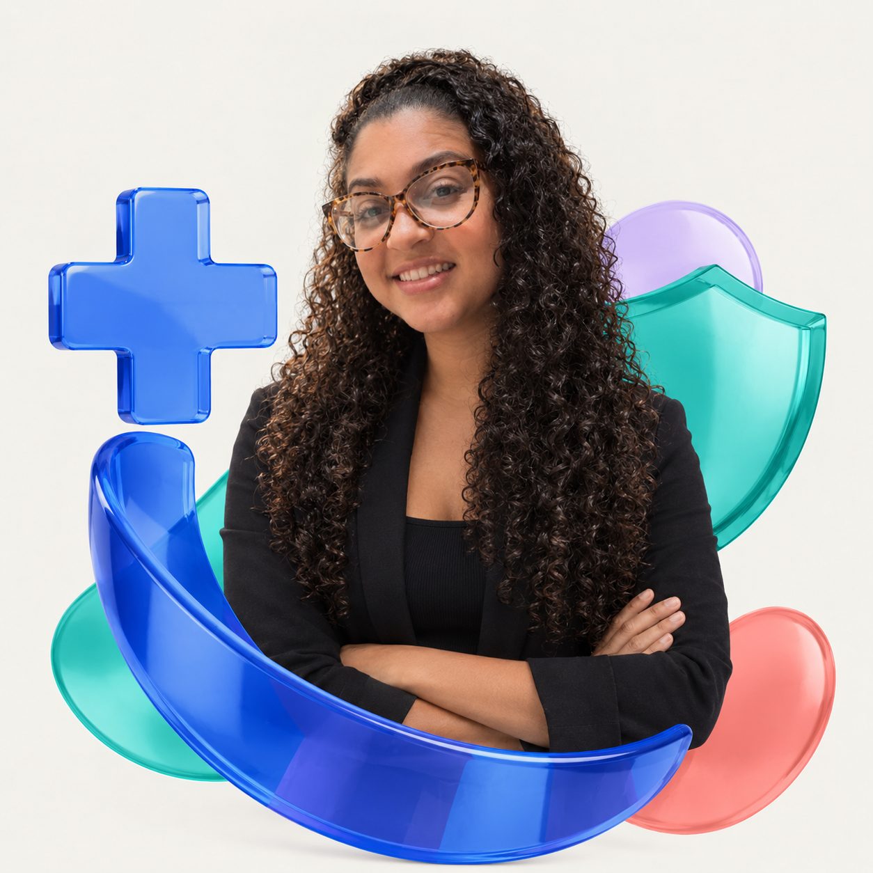 Consultora de planos de saúde em composição visual colorida